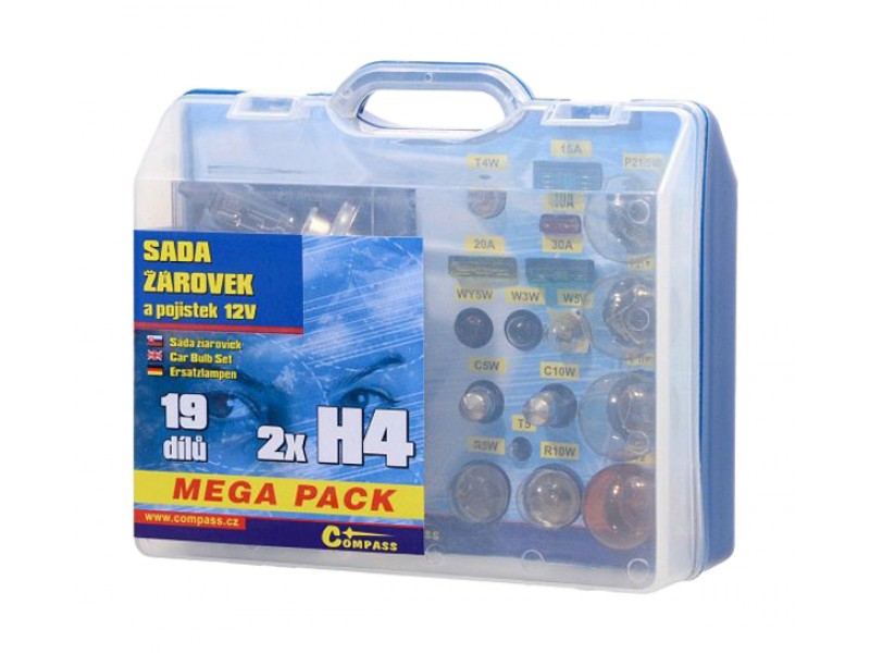 Žiarovky 12V servisný box MEGA H4 + H4 + poistky