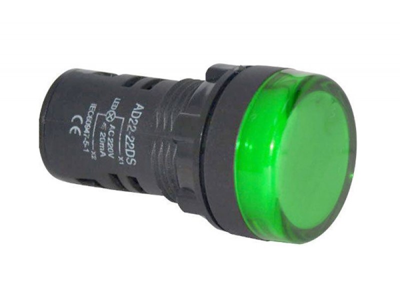Kontrolka guľatá 230V LED zelená 29mm HADEX