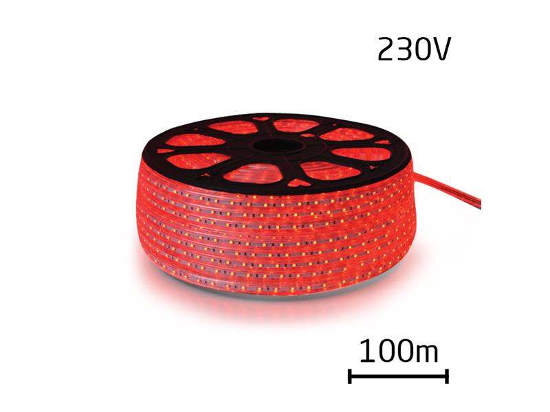 LED pásik 230V, 3528 60LED/m IP67 max. 4.8W/m červená (cievka 100m) zaliaty