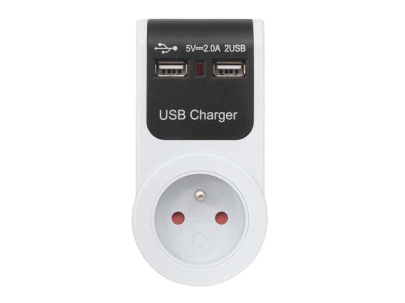 Adaptér USB 230V/5V (2xUSB průchozí)