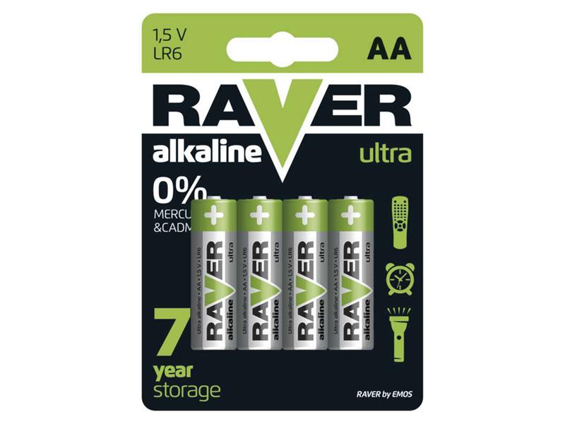 Batéria AA (R6) alkalická RAVER 4ks