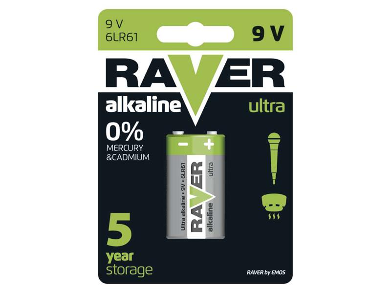 Batéria 6F22 (9V) alkalická RAVER