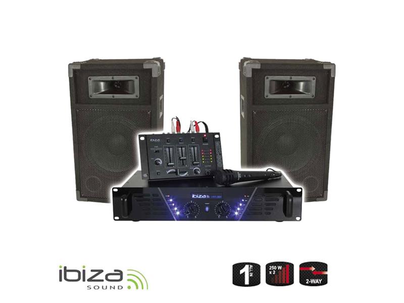 DJ PA set Ibiza DJ300 - zosilňovač, mix, reproduktory