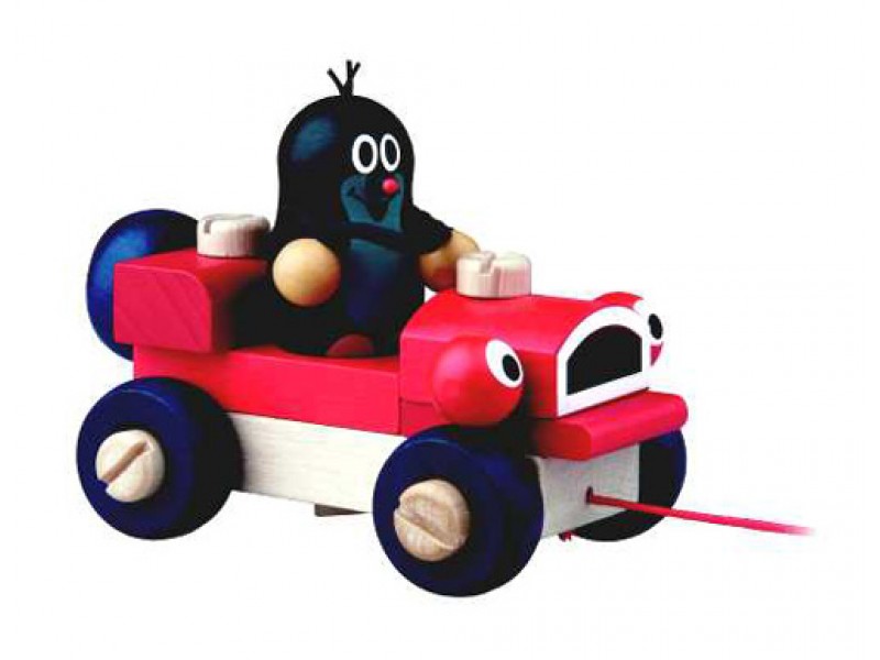 Detské ťahacie auto s Krtkom DETOA drevené 14 cm