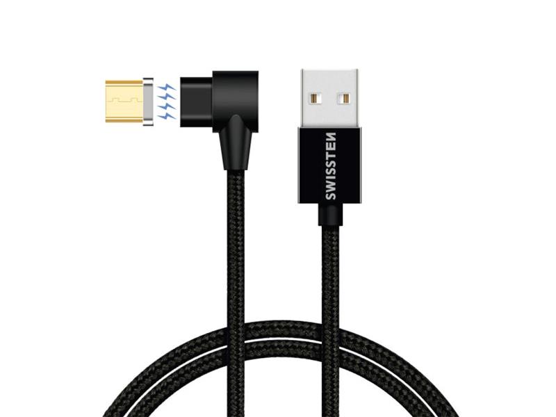 Kábel SWISSTEN magnetický textilný USB / micro USB 1.2M čierny