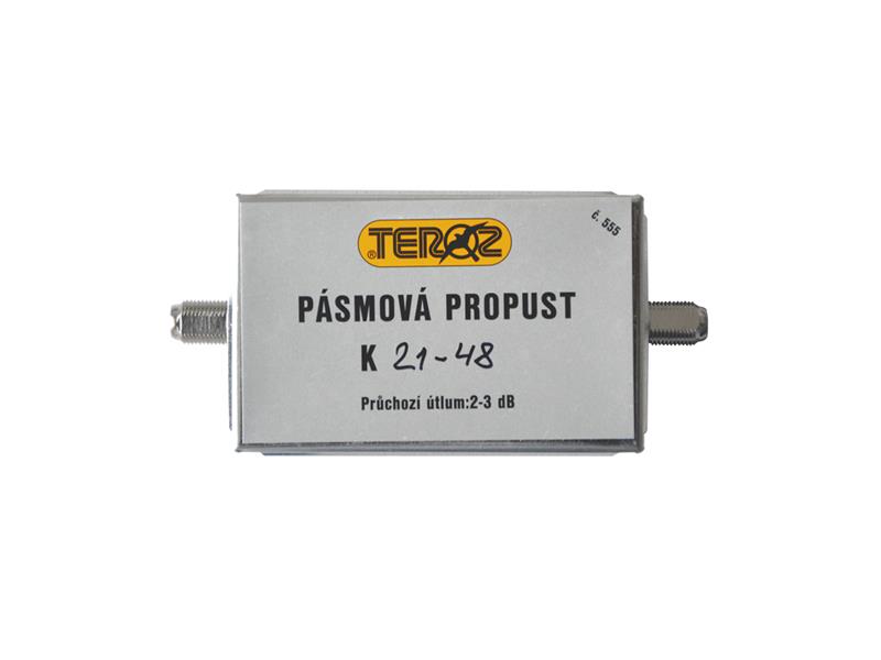 Anténny priepust pásmová TEROZ 555X, pre kanály k.21 až k.48, filter 5G, LTE, CDMA, UFON, F-F